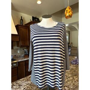 Chico's Zenergy Blue & Gray Striped Tunic Size L (Chico's 2) NWOT